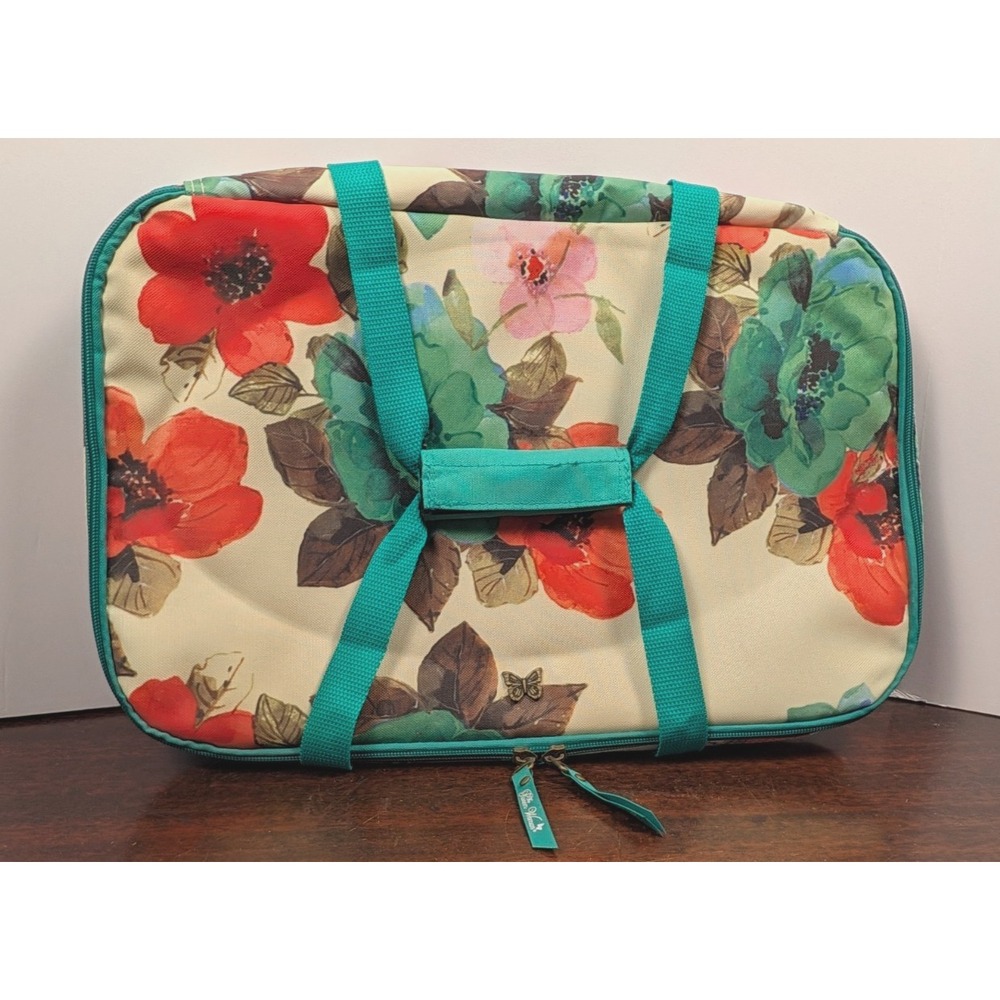 Pioneer Woman Insulated Casserole Carrier Teal Floral Cover 17x11 FA13558
